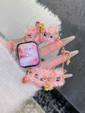 Pink fuzzy charm Apple Watch bracelet band