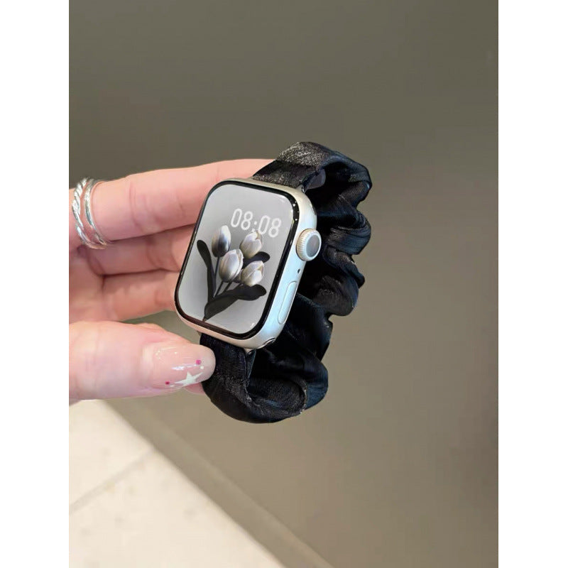 Black satin scrunchie Apple Watch band