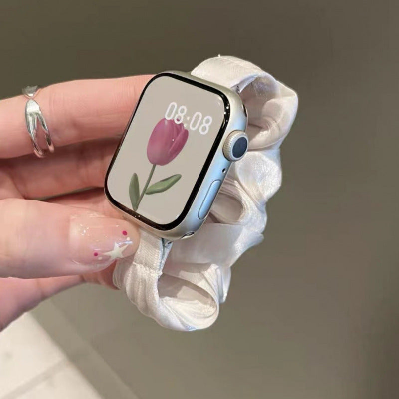 Ivory satin scrunchie Apple Watch band