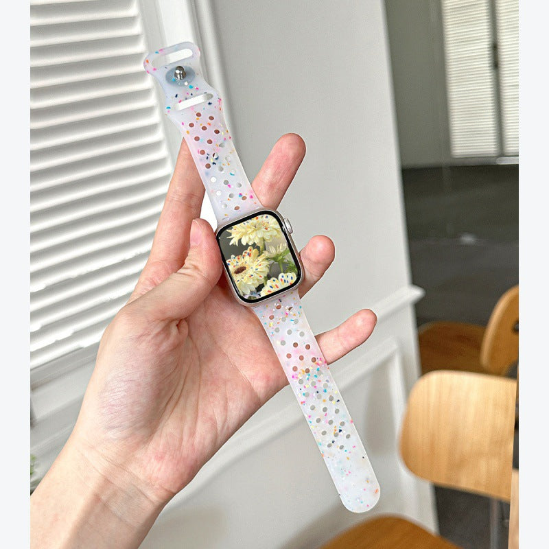 White confetti silicone Apple Watch band with bumper case