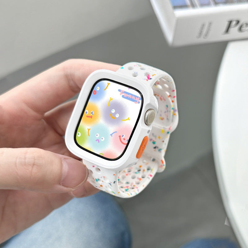 Soft bumper case detail for confetti Apple Watch band