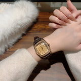 Vintage Crystal Tonneau Leather Watch
