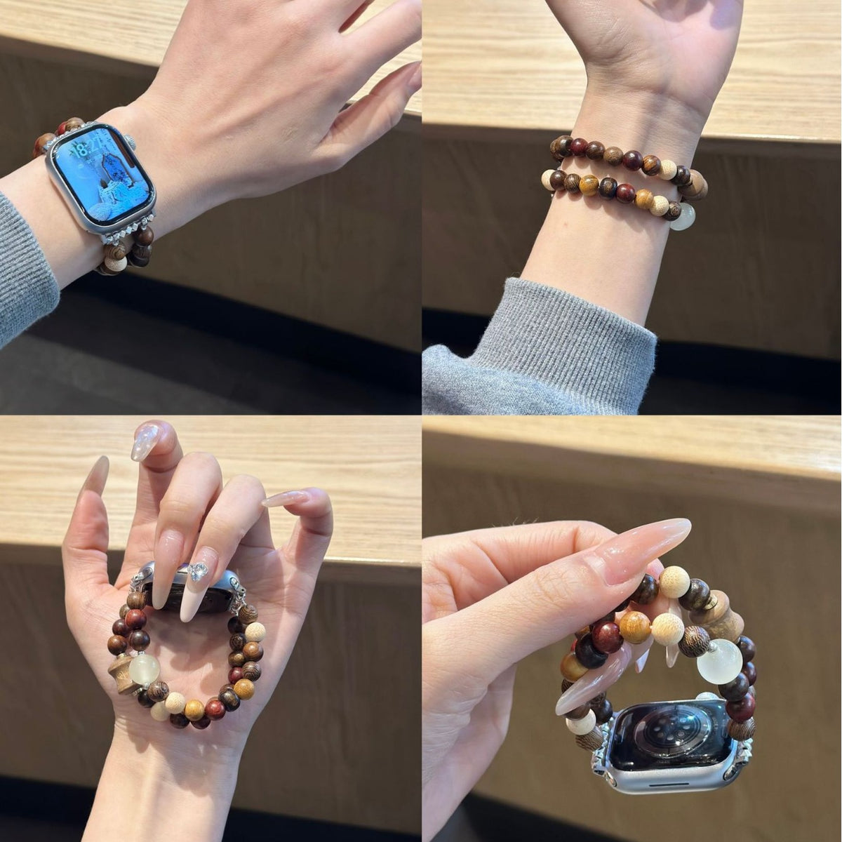 Earth-tone mixed bead Apple Watch bracelet band lifestyle views