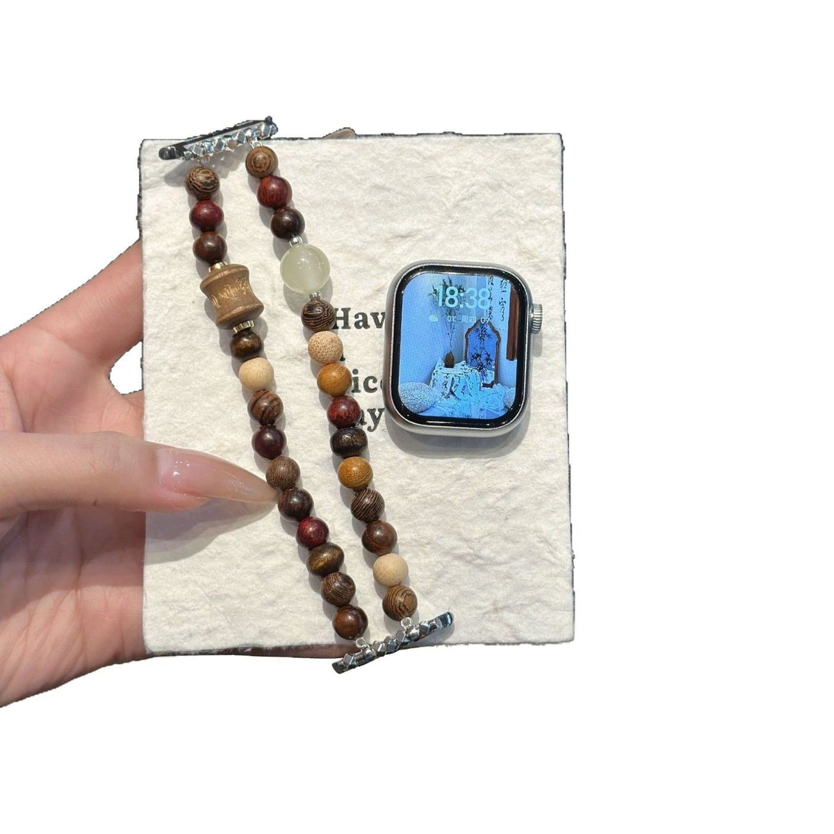 Earth-tone mixed bead double-strand Apple Watch band