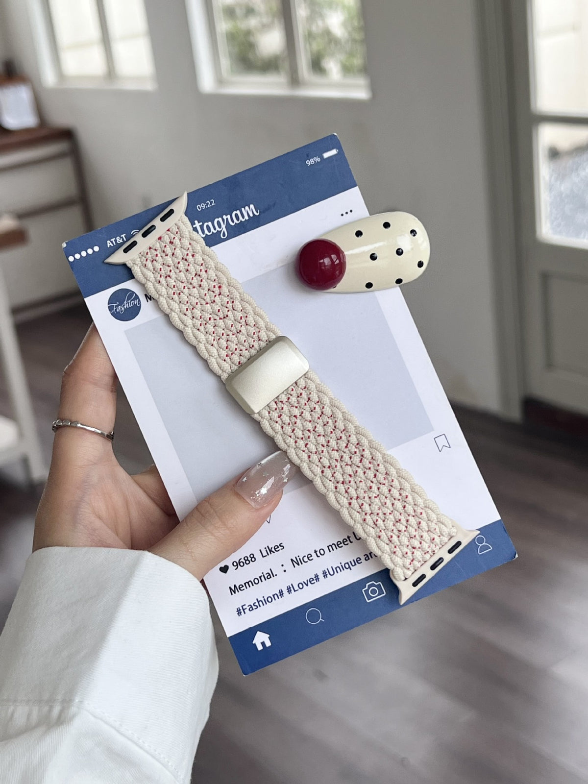 Color dot white braided magnetic Apple Watch band