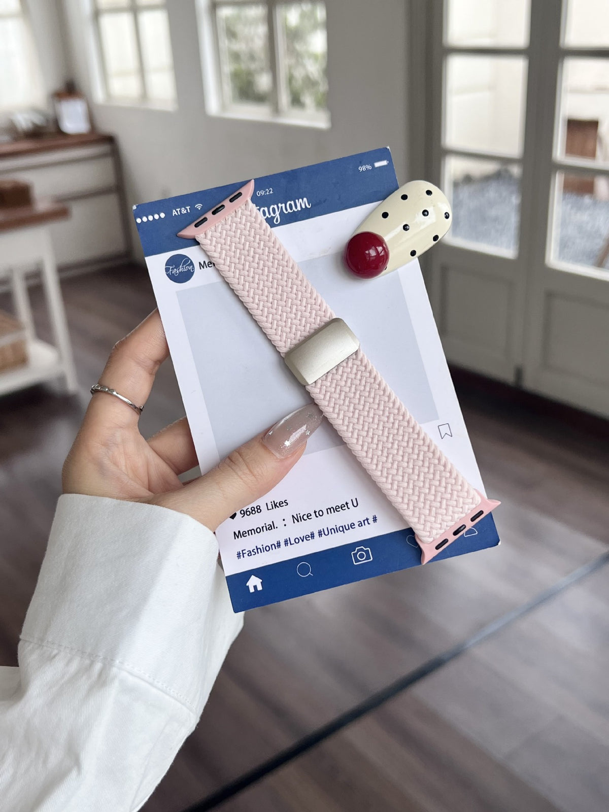 Light pink braided magnetic Apple Watch band