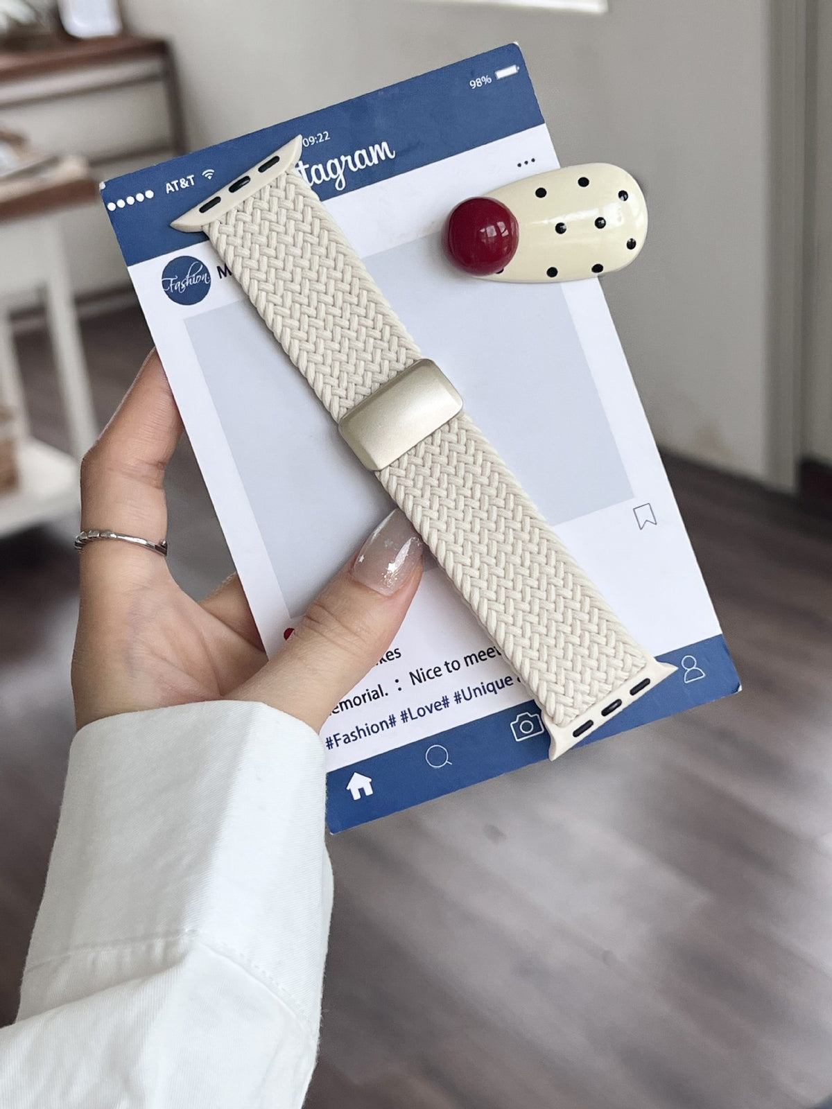 White braided magnetic Apple Watch band