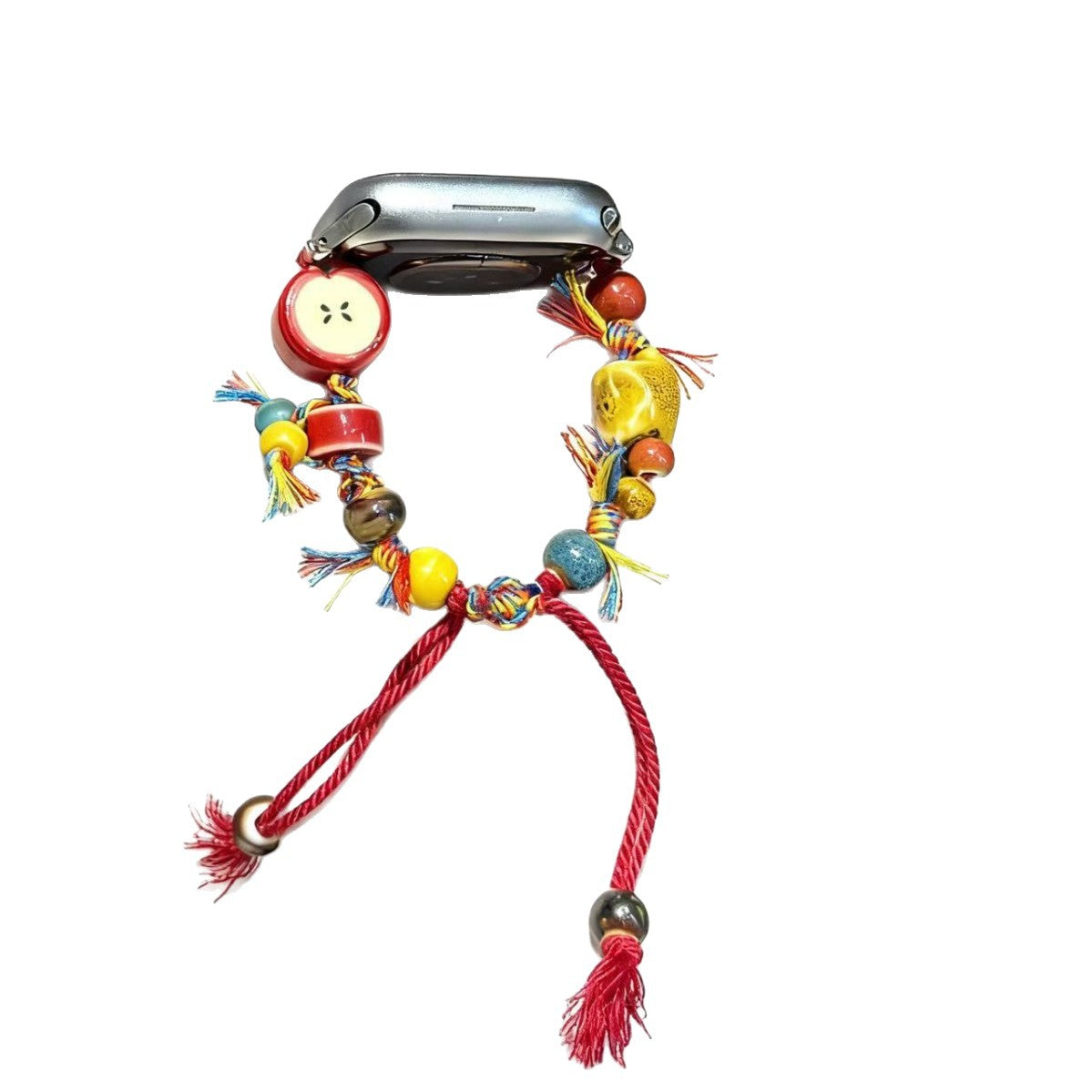 Colorful red cord apple charm Apple Watch bracelet band side view