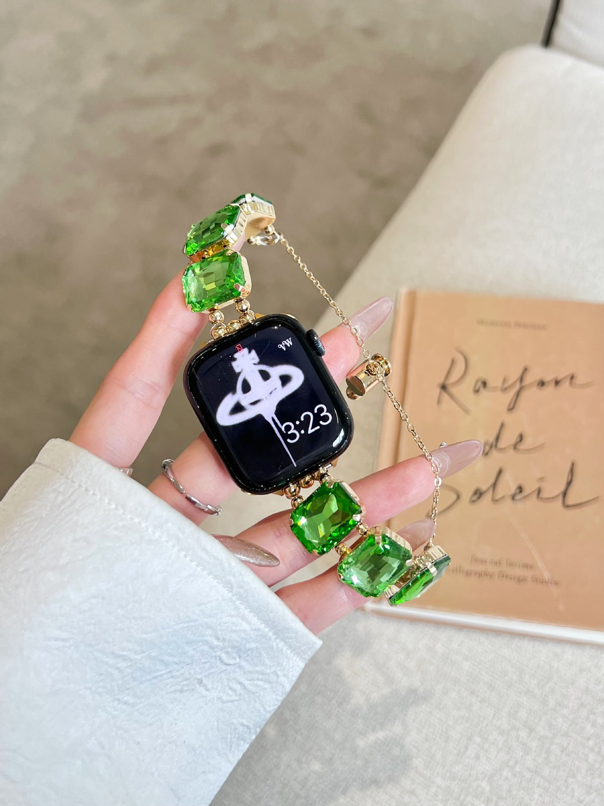 Gemma green and gold oversized crystal Apple Watch bracelet band