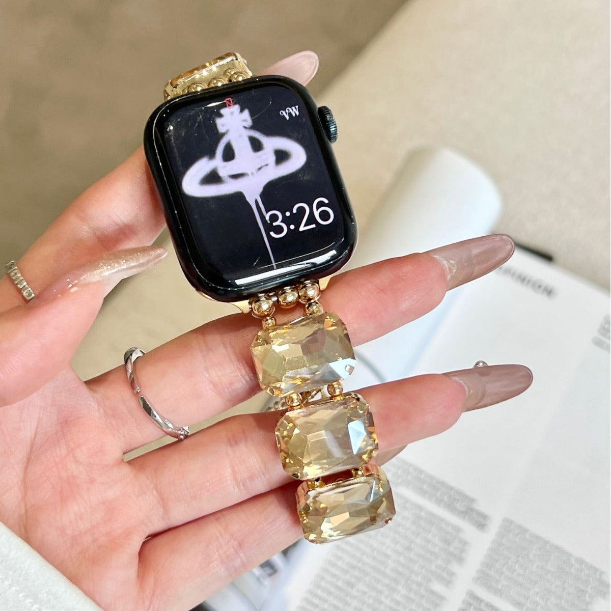 Gemma transparent gold oversized crystal Apple Watch band