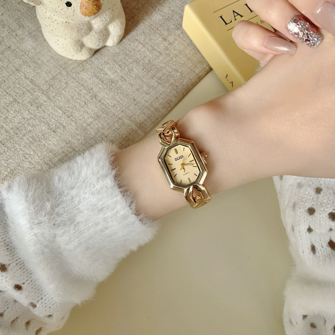 GUDI geometric bracelet watch in gold tone with champagne dial alternate view