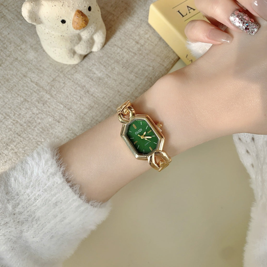 GUDI geometric bracelet watch in gold tone with green dial alternate view
