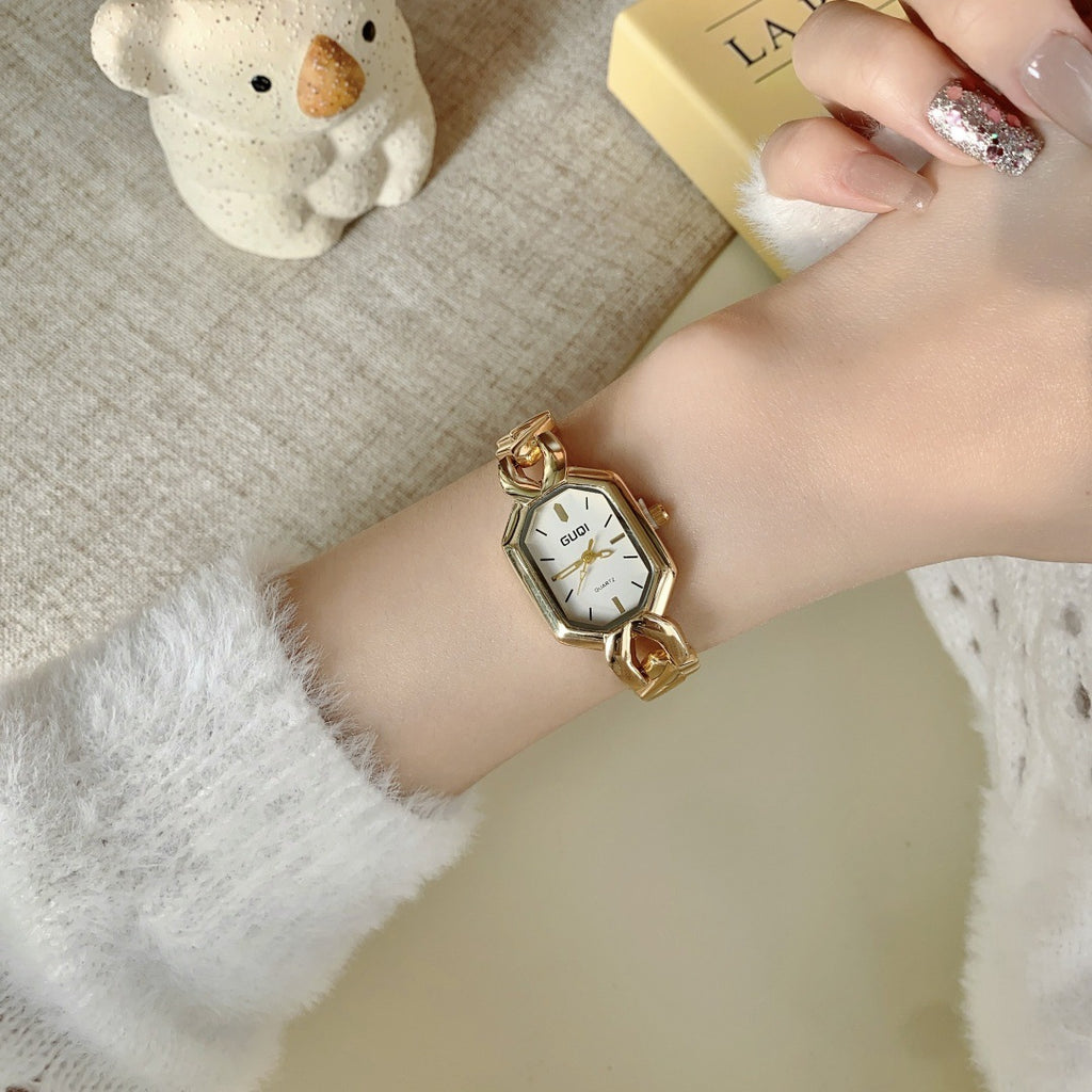 GUDI geometric bracelet watch in gold tone with white dial alternate view