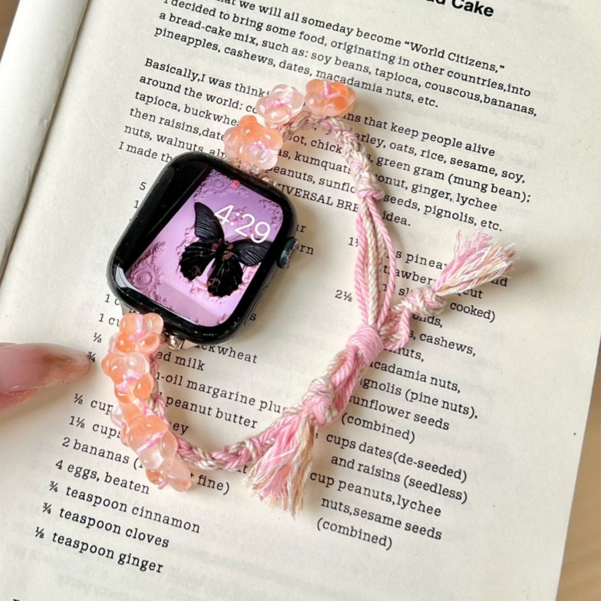 Pink gummy flower pull-cord Apple Watch band