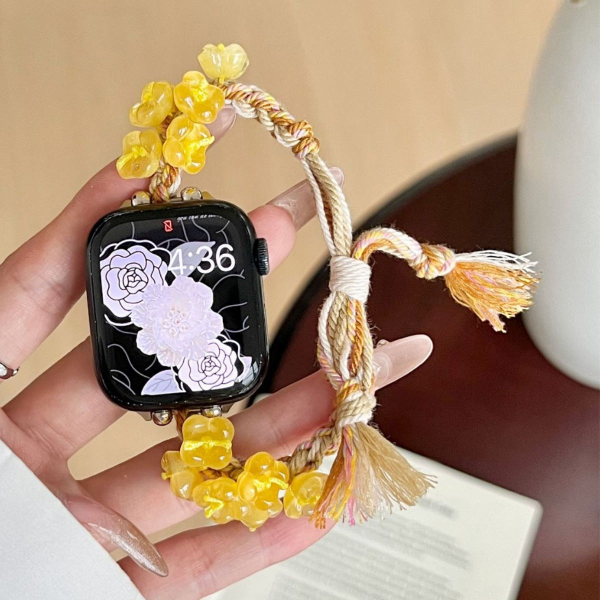 Yellow gummy flower pull-cord Apple Watch band
