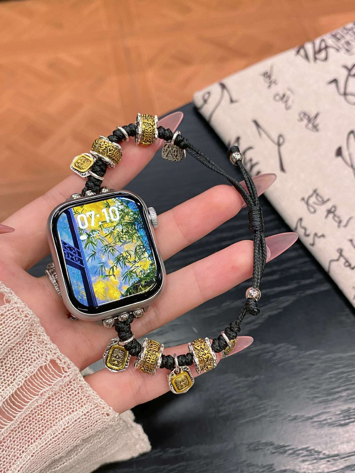 Gold square bead Apple Watch jewellery band