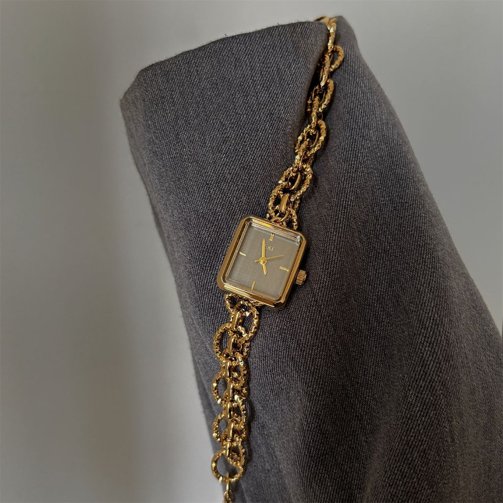 IEKE gold-tone chain bracelet watch with grey dial