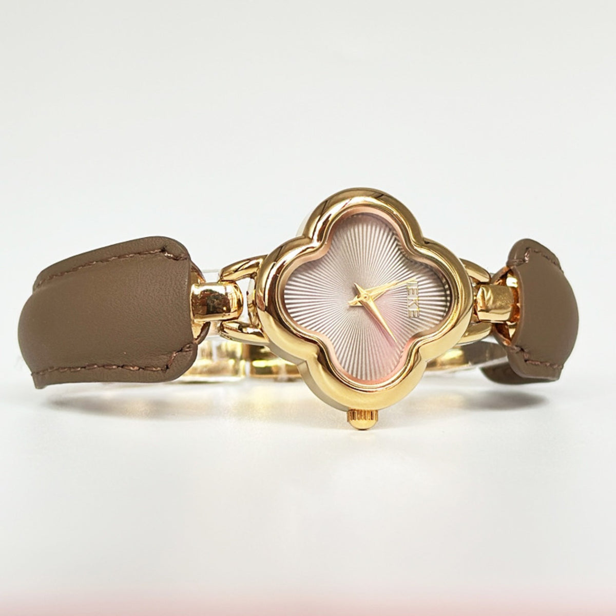 IEKE clover watch blush dial taupe accents