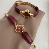 IEKE Clover Leather Bracelet Watch - Women's Vintage-Inspired Quartz Watch