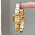 IEKE women's crystal square bracelet watch in gold with champagne dial