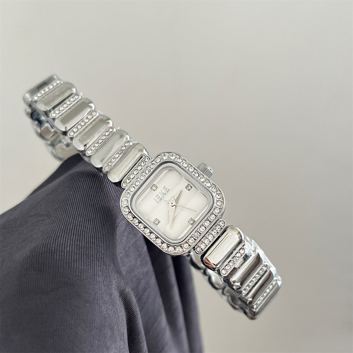 IEKE women's crystal square bracelet watch in silver with white dial