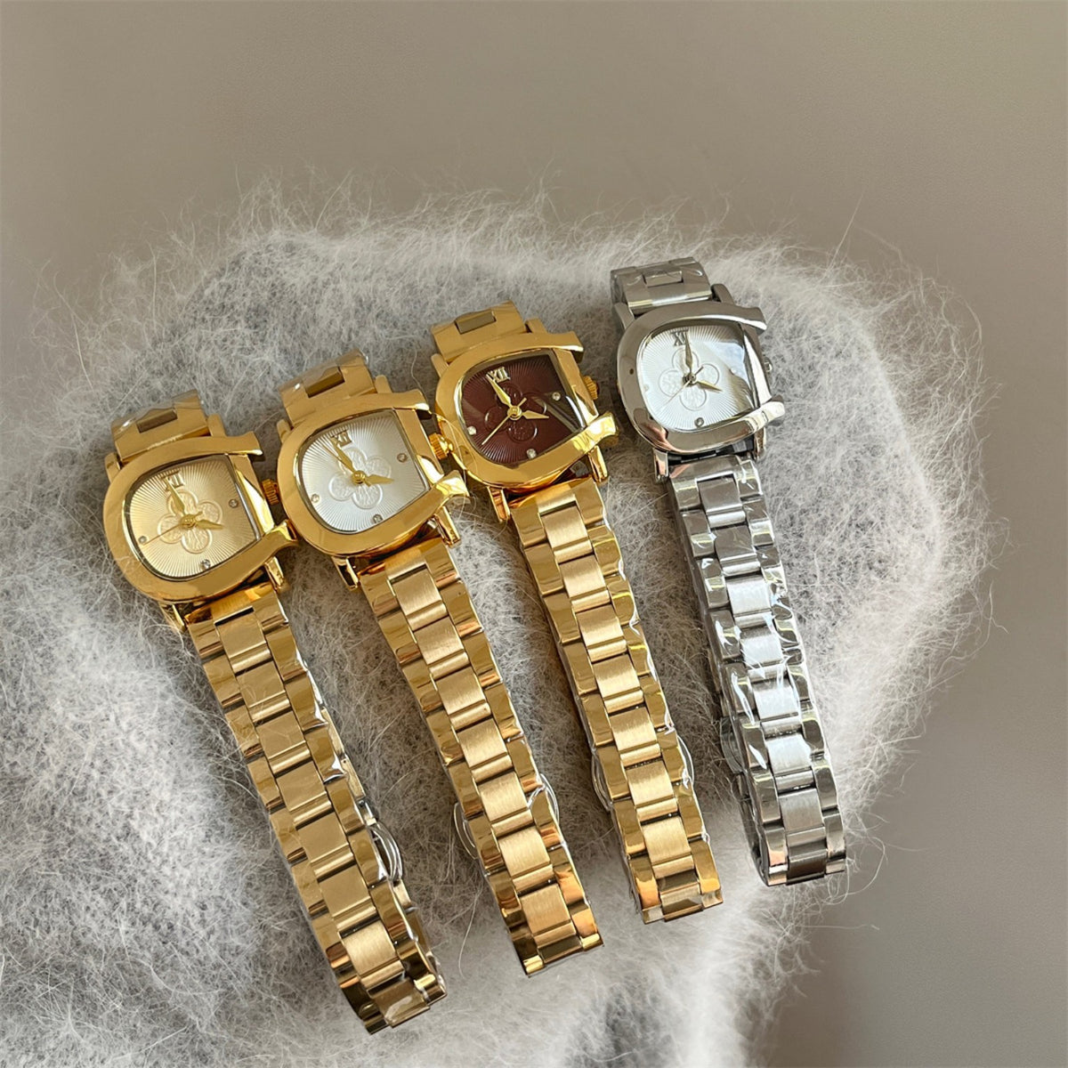 IEKE women's D-shape floral quartz watch collection in gold, burgundy and silver colorways