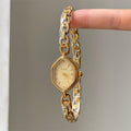 IEKE diamond-shaped textured chain bracelet watch with gold-tone bracelet and champagne dial
