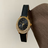 IEKE Oval Crystal Bezel Leather Strap Watch - Women's Elegant Dress Watch