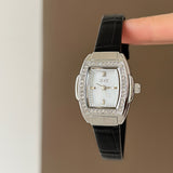 IEKE Petite Vintage Crystal Tonneau Watch - Women's Leather Strap Dress Watch