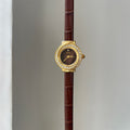 IEKE petite round crystal watch with brown strap, gold-tone case and burgundy dial