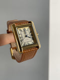 IEKE rectangular Roman numeral women's watch with gold-tone case and brown strap