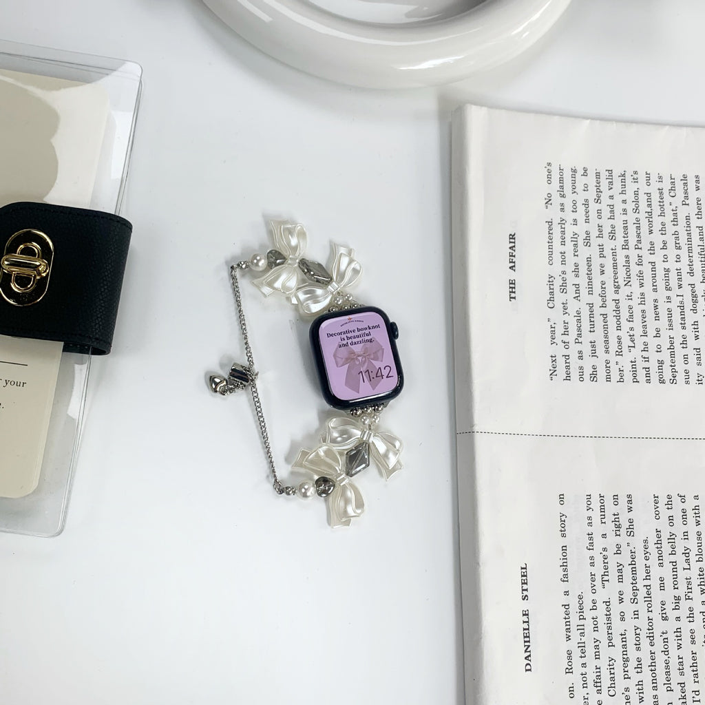 Crystal bow pearl Apple Watch band 