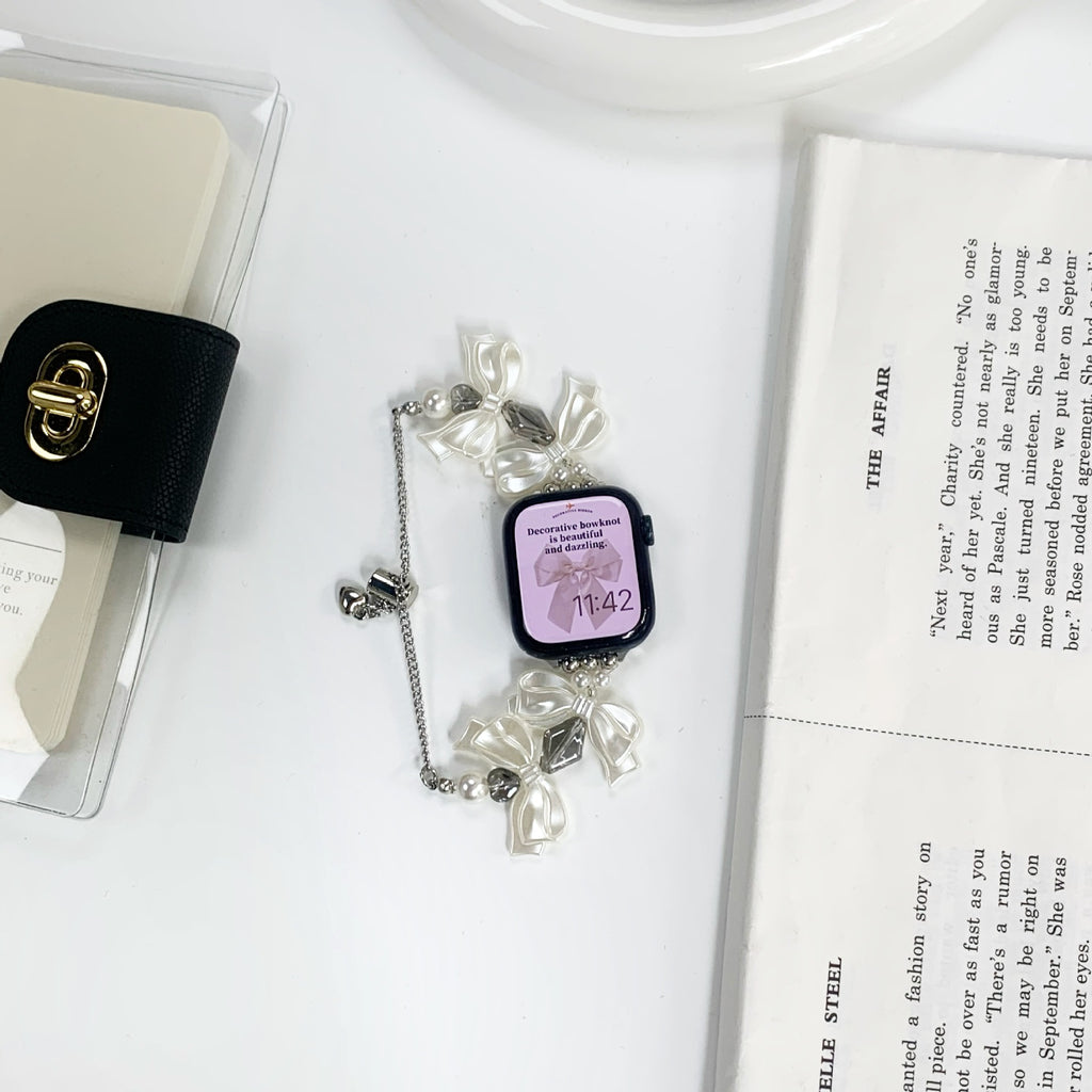 Crystal bow pearl Apple Watch band Double Bow Pearl