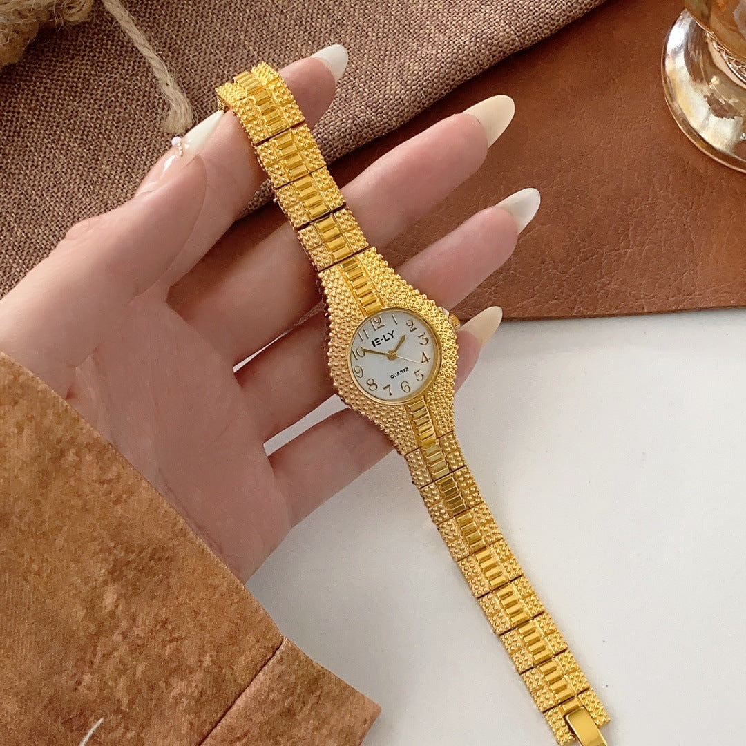 ISLY textured gold-tone stainless steel bracelet watch with ivory dial