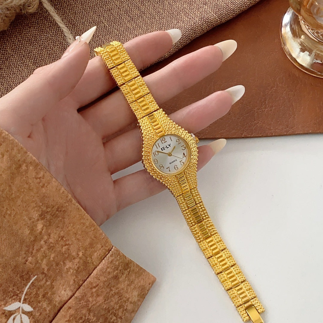 ISLY textured gold-tone stainless steel bracelet watch with silver dial