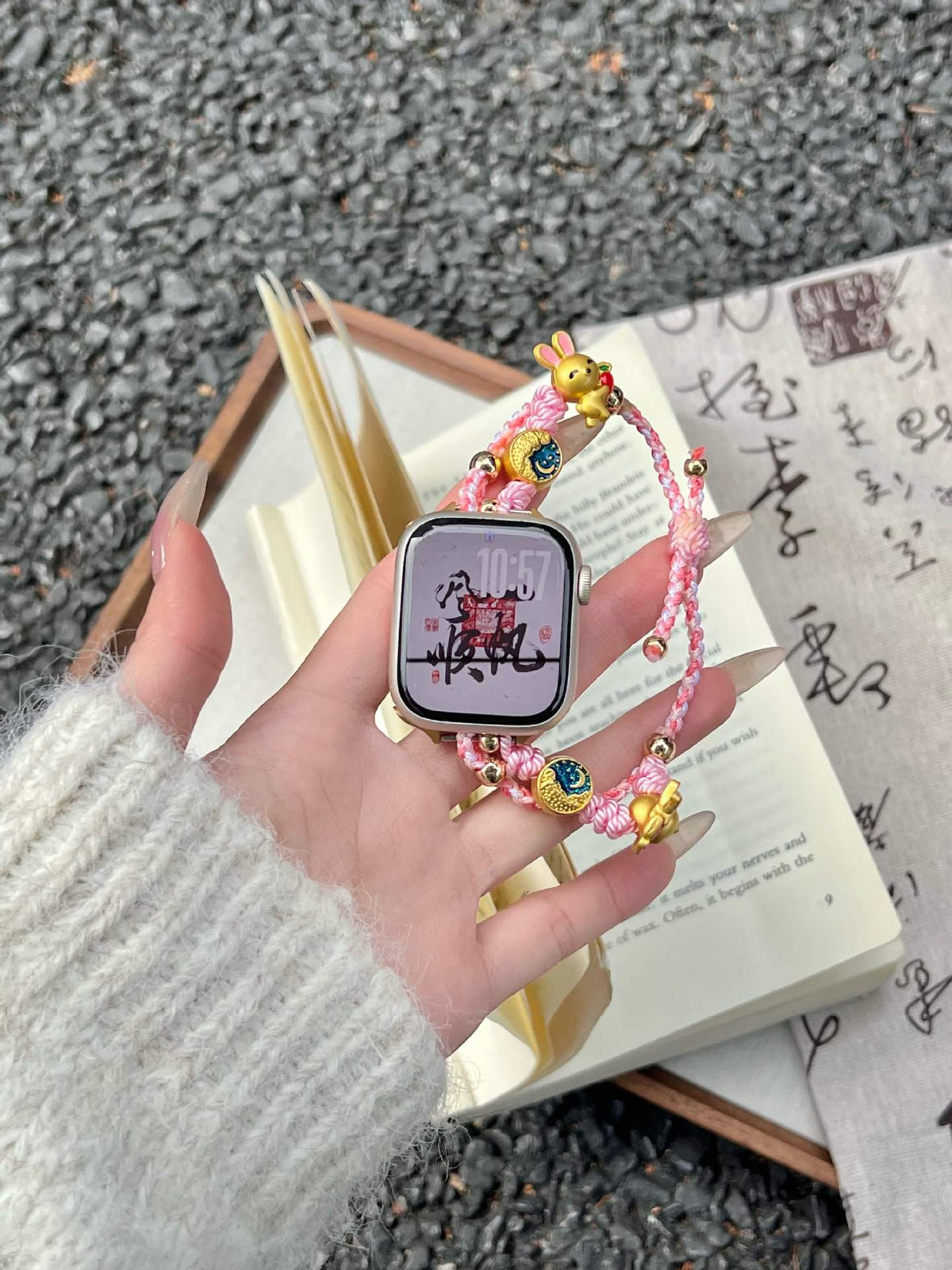 Pink lucky cord charm Apple Watch band