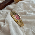 NAIDU vintage gold-tone steel bracelet quartz watch with red dial