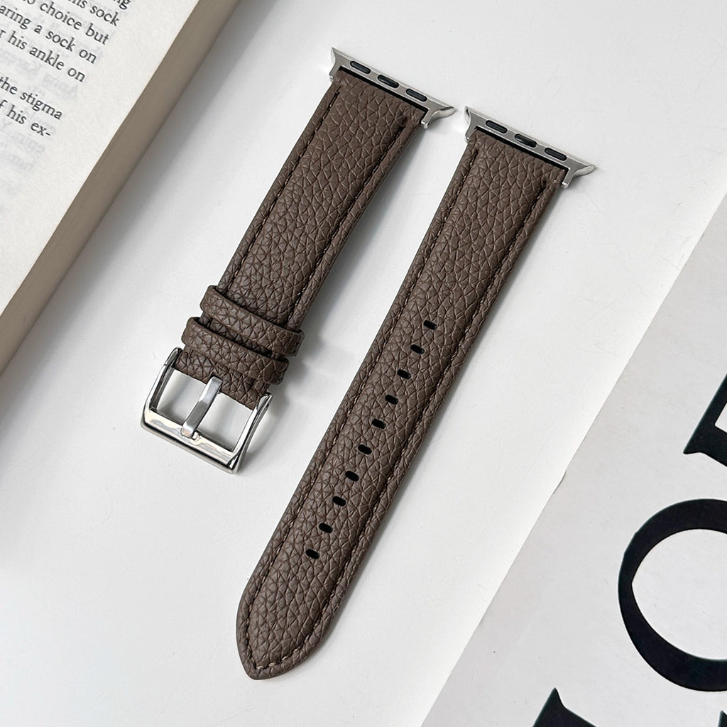 Pebbled leather smartwatch strap in deep coffee brown