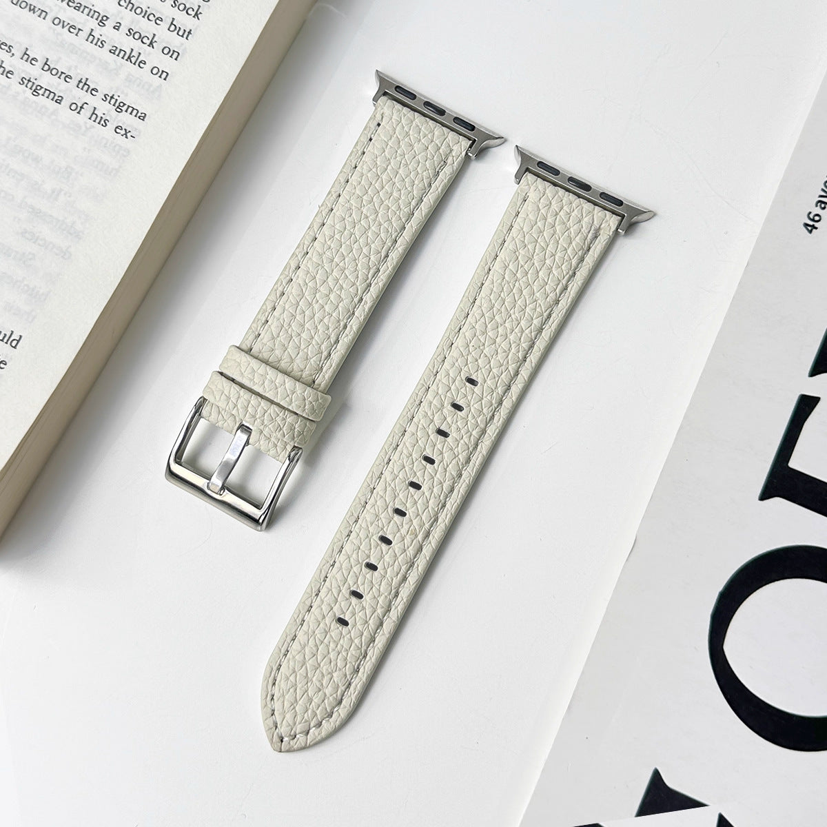Pebbled leather smartwatch strap in starlight ivory