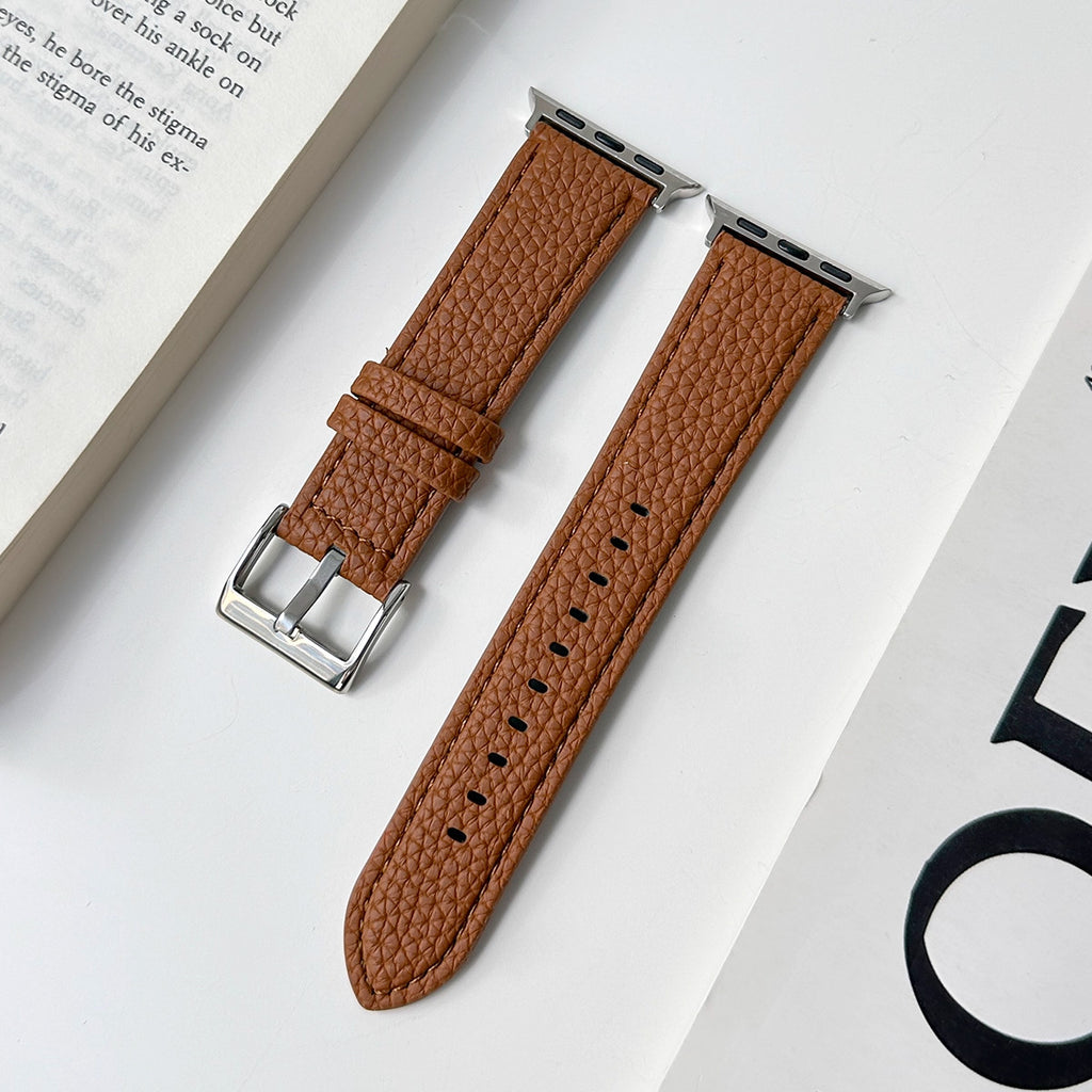 Pebbled leather smartwatch strap in caramel brown