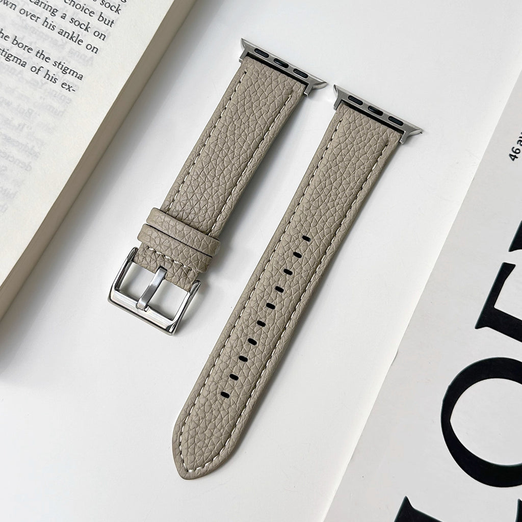 Pebbled leather smartwatch strap in elephant grey