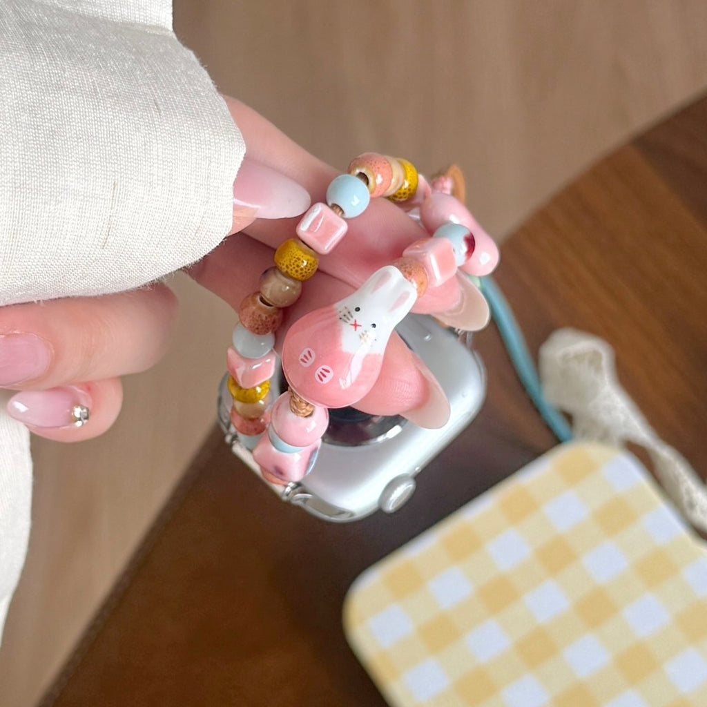Pink bunny colourful beaded cord Apple Watch charm band