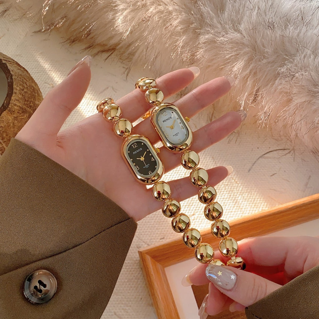 RENOS oval bead bracelet watch collection with multiple dial colors