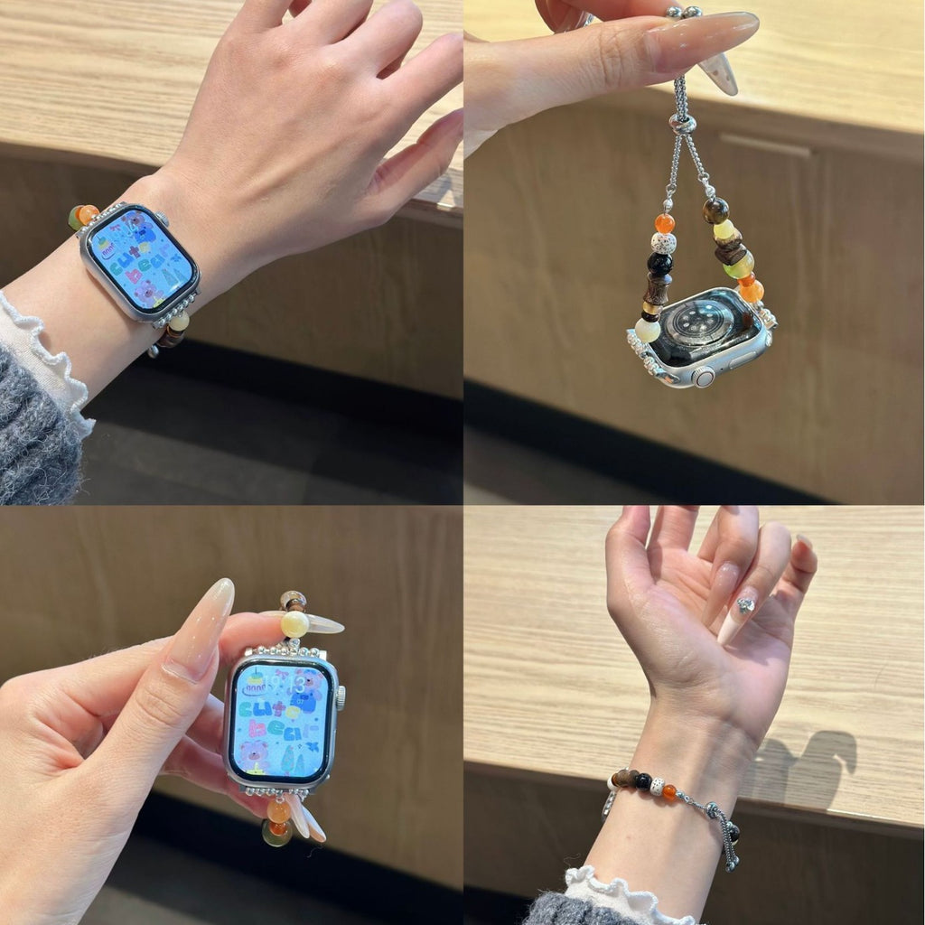 Agate-style bead Apple Watch band with adjustable chain detail