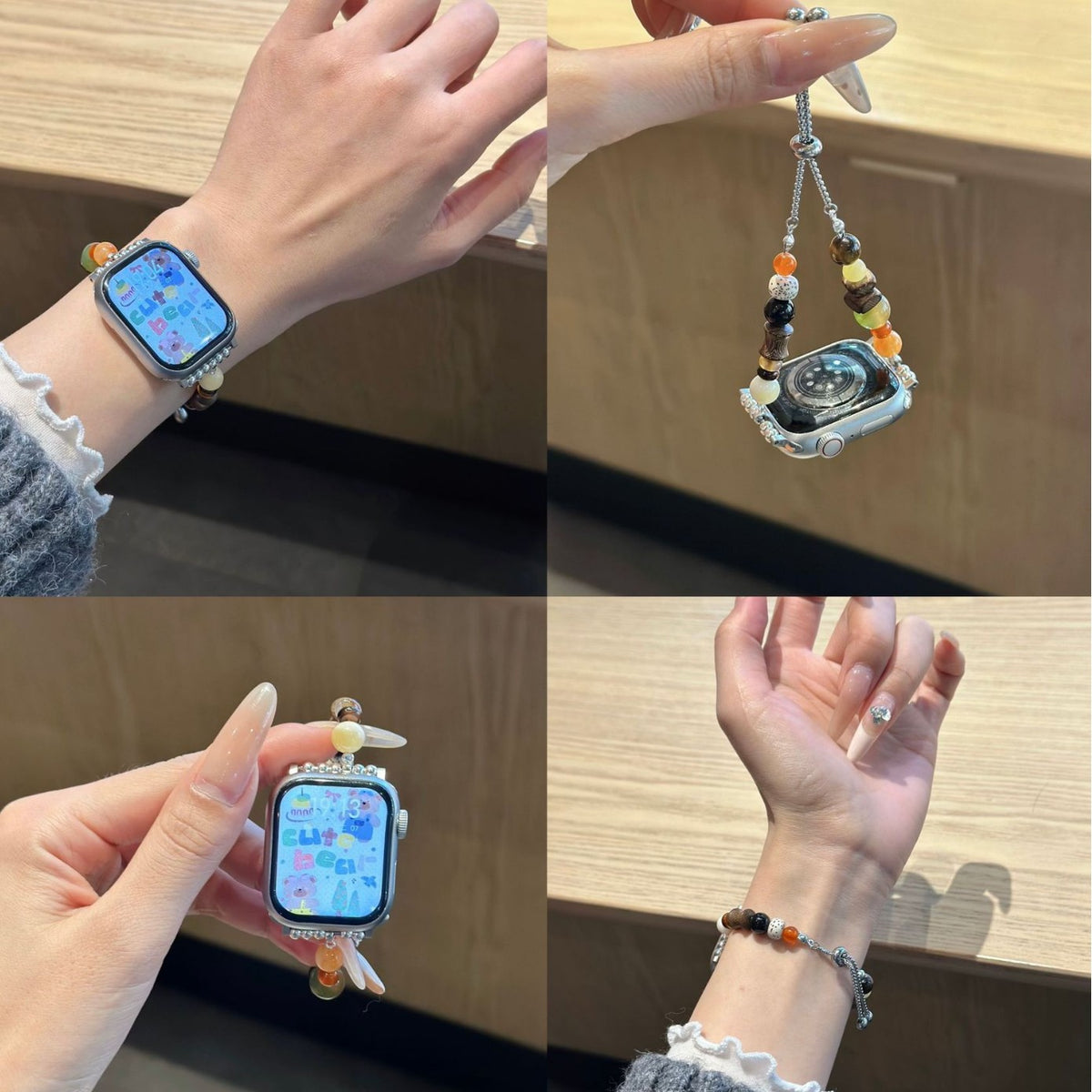 Agate-style bead Apple Watch band with adjustable chain detail