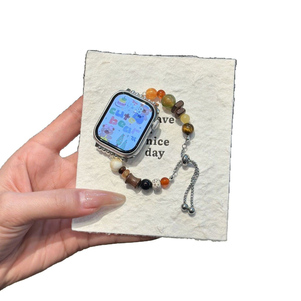 Earth-tone jewellery Apple Watch band with mixed natural-look beads