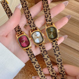 SUNLIFE Leopard-Print Oval Watch - Women's Stainless Steel Quartz Bracelet Watch