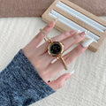 SUNLIFEX adjustable chain bracelet watch in gold tone with black dial