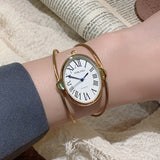 SUNLIFEX Oval Open-Cuff Roman Numeral Watch - Women's Stainless Steel Quartz Watch