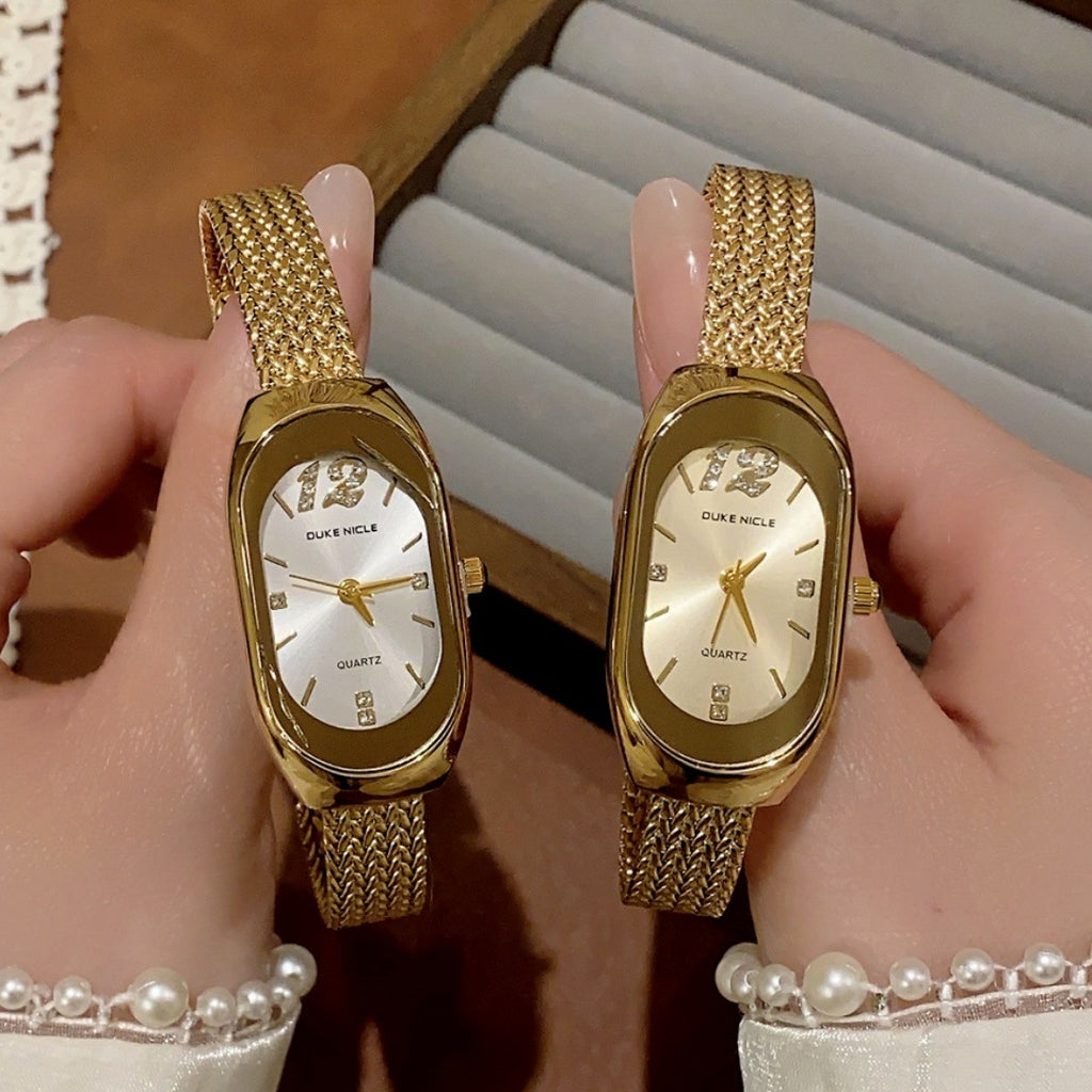 SUNLIFEX oval mesh bracelet watches in gold tone